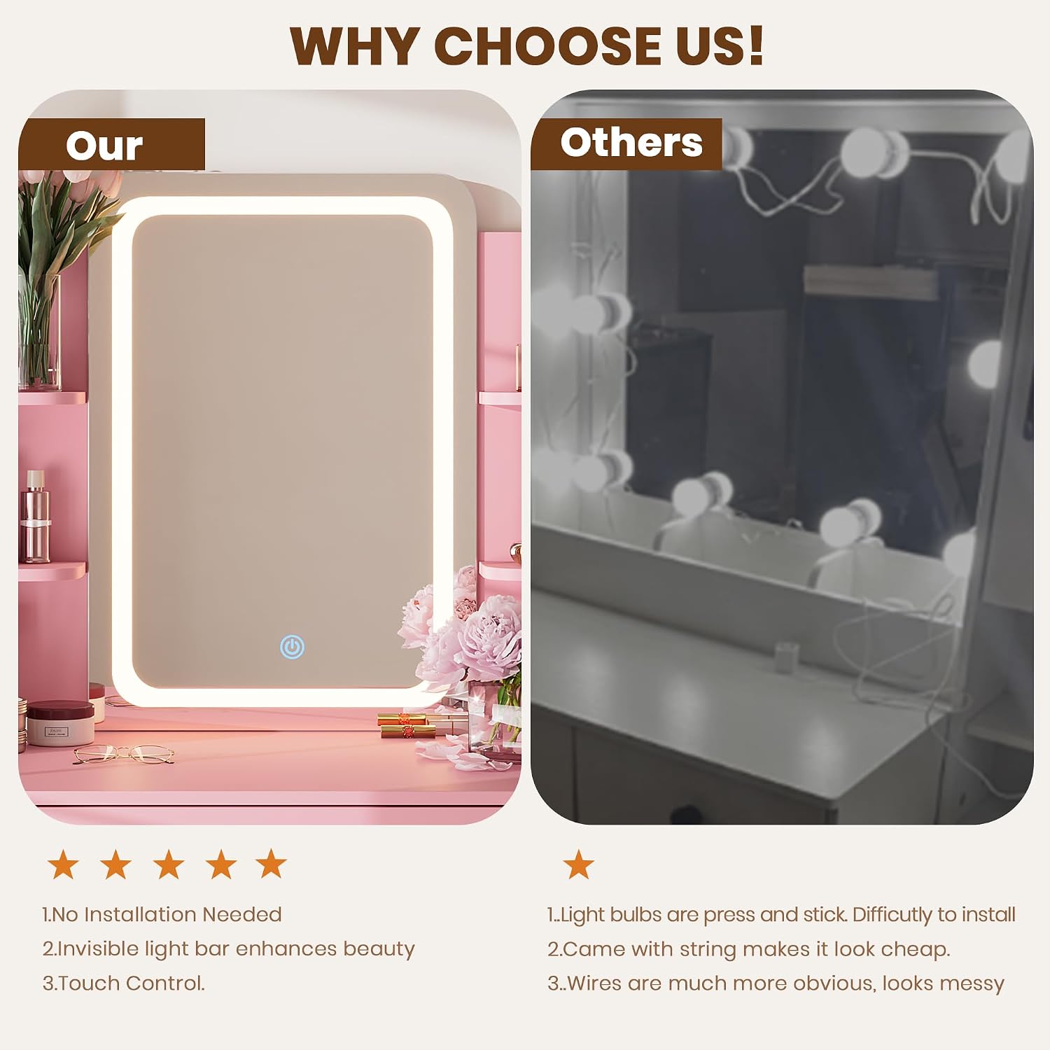 Vanity Desk with Mirror and Lights, Small Makeup Vanity Desk with Storage Drawer,3 Lighting Moders & Adjustable Brightness,Compact Dressing Table with 3-Tier Open Shelf for Girls Women Bedroom(Pink)