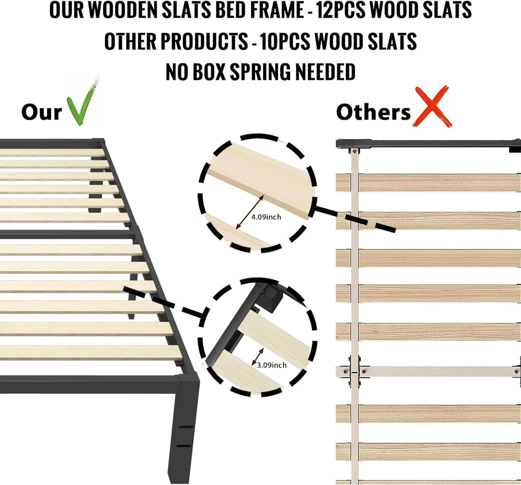 ROIL 18 inch King Bed Frames Wood with Wooden Slats - 3500lbs Heavy Duty No Box Spring Needed Metal Platform, Mattress Stoppers Iron Noise Free Bedframe, Headboard Hole Underneath Storage