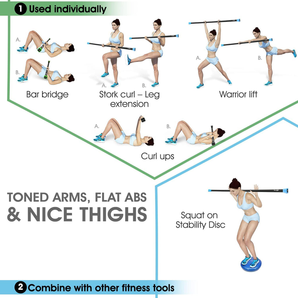 Yes4All Total Body Workout Weighted Bar, Resistance Band Bar, Racks for Strength Training, Exercise Bar for Yoga in Home and Gym - Single/Combo