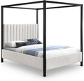 Meridian Furniture KellyCream-F Kelly Collection Modern | Contemporary Full Bed with Rich Cream Boucle Fabric, Matte Black Iron Metal Frame Canopy, 57' W x 80' D x 77' H, Cream, Full