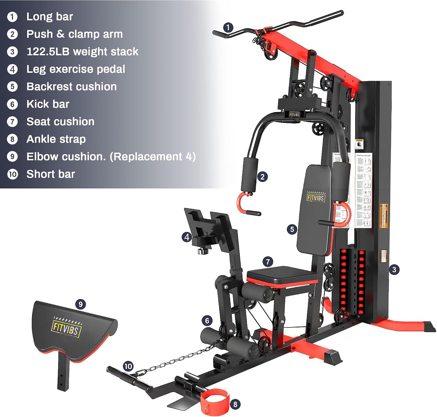 Fitvids Multifunctional Home Gym Equipment with 122.5 lbs Weight Stack, Full Body Workout Weight Machine, All-in-One Strength Training Exercise Equipment with Pulley System & Leg Press