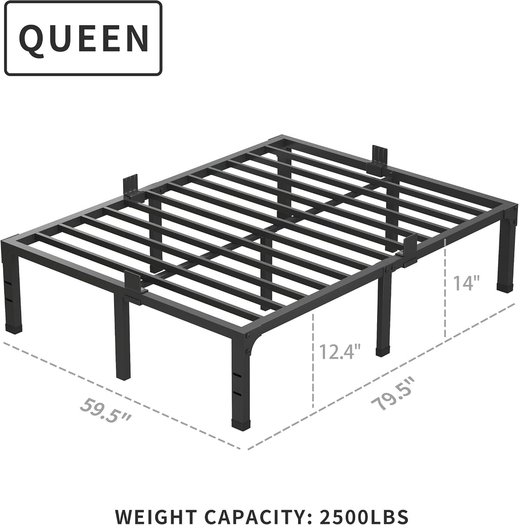 MAF 14 Inch Metal Platform Queen Bed Frame, Heavy Duty Black Bed Frames with Steel Slats Support, No Box Spring Needed, Noise Free, Easy Assembly