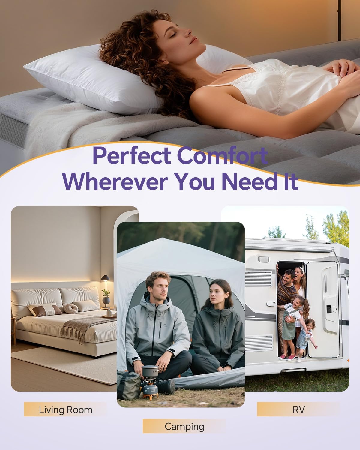 ChiXpace Dual Layer 4 Inch Memory Foam Mattress Topper Full - 2 Inch Gel Memory Foam and 2 Inch Pillow Top Mattress Pad, 7-Zone Egg Crate Full Size Mattress Topper (Grey)
