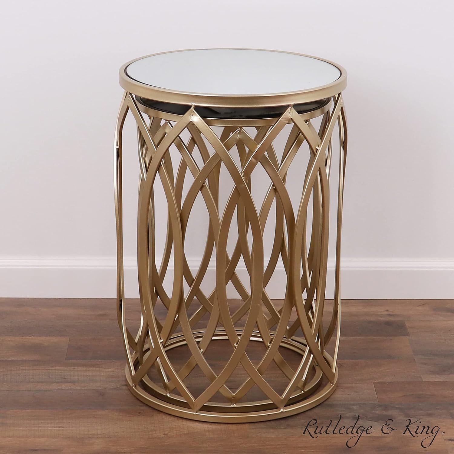 Rutledge & King Gold Side Table - Nesting Tables - Gold End Table - Modern Side Table - Mirror Nightstand - Small Accent Table Set - Mirrored Nightstand Set of 2 End Trinity End Table Set