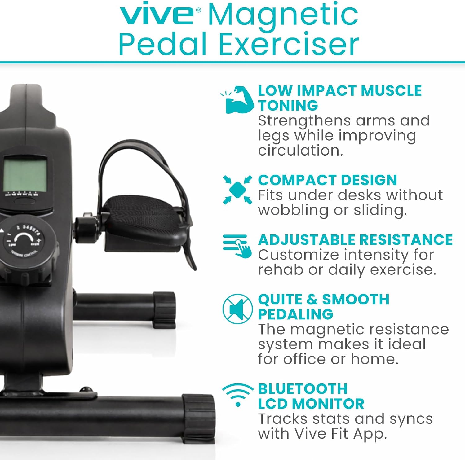 Vive Under Desk Bike Pedal Exerciser - Stationary Exercise Leg Peddler - Low Impact, Portable Mini Cycle Bike for Under Your Office Desk - For Arm or Foot - Small, Sit-Down Recumbent Equipment Machine
