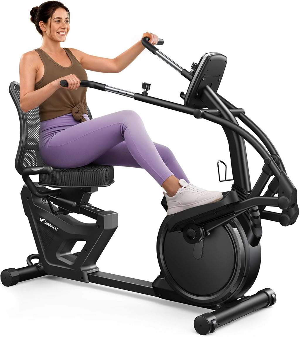 MERACH Recumbent Exercise Bikes for home, Light Commercial High-end Recumbent Bike for Seniors Adults, Magnetic Recumbent Exercise Bike with Smart Bluetooth and Exclusive App, LCD, Heart Rate Handle