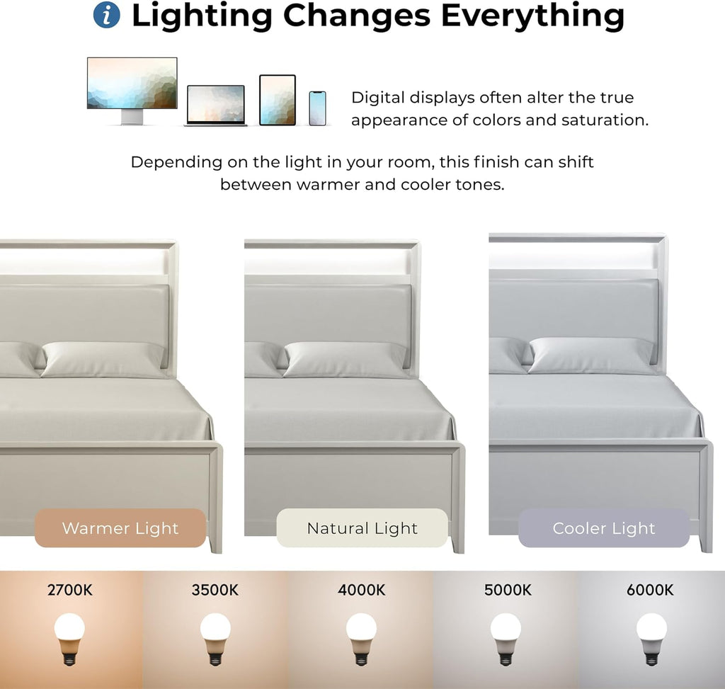 Furniture of America Standin Modern Solid Wood 6-Piece Bedroom Set with LED on Bookcase Headboard, USB-A and USB-C on Both Sides, Brushed Nickel Finish, Box Spring Needed, Full, Champagne