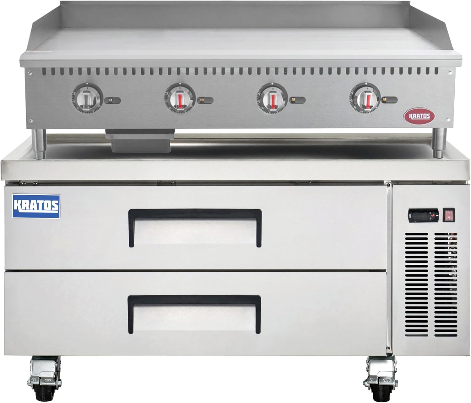 Kratos Commercial Refrigerator, 48' Wide Two Drawer Chef's Base, Refrigerated Mobile Equipment Stand for Restaurants, Stainless Steel, 115V, 9.6 Cubic Ft. Capacity (67K-315)