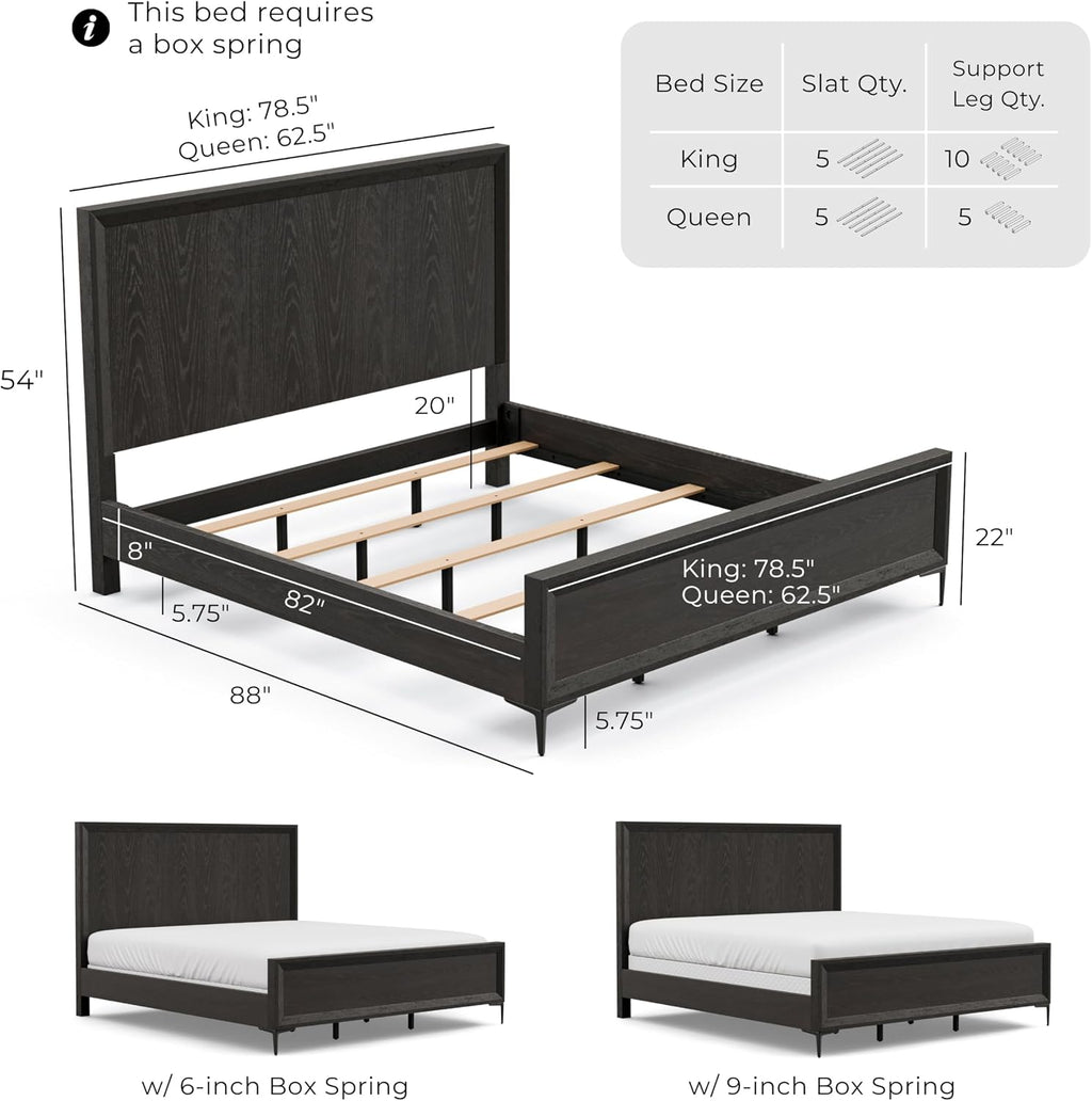 Furniture of America Glint Modern 3-Piece Solid Wood Bedroom Collection with King Bed Frame and USB Charger Nightstands Set of 2, for Home, Guest Room, Box Spring Needed, Espresso