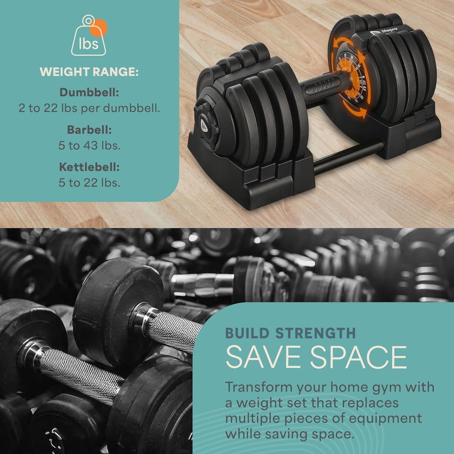 Lifepro Adjustable Dumbbells Set – Quick Adjustment, Anti Slip Handle – Space Saving & Strength Training Weights for Home Gym Exercise & Fitness