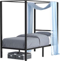 YITAHOME Metal Four Posters Canopy Bed Frame 14 Inch Platform with Built-in Headboard Strong Metal Slat Mattress Support, No Box Spring Needed, Black, Twin Size
