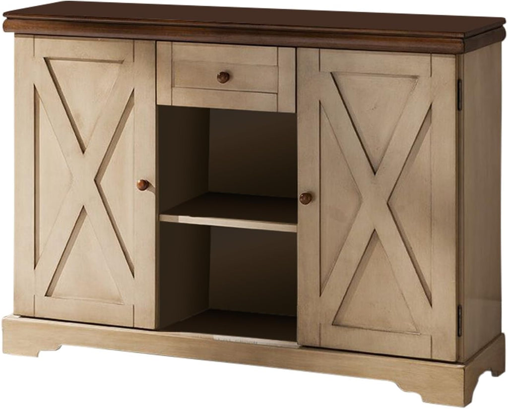 Kings Brand Furniture Console Table, Antique White/Walnut