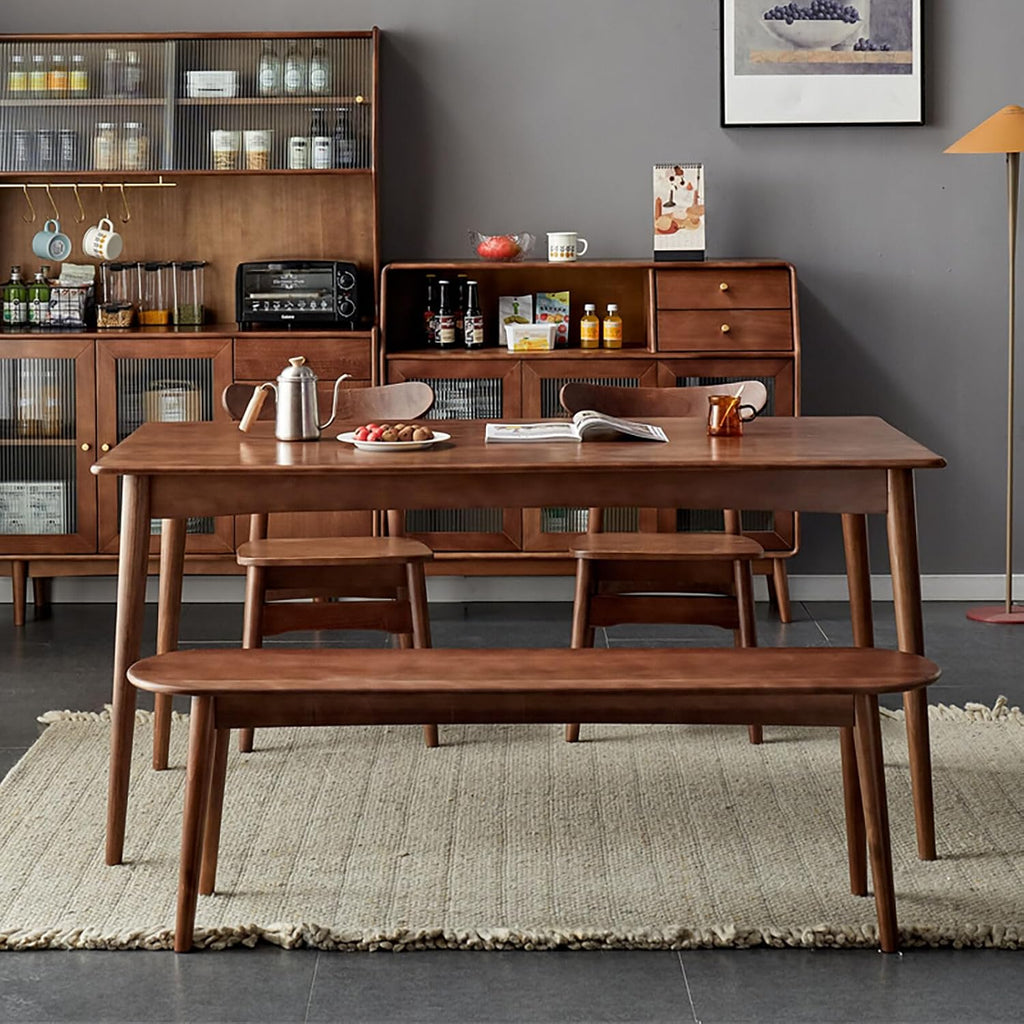 Mid Century Modern Dining Bench with Cushion, Narrow Entryway Bench with Rounded Corner, Solid Wood End of Bed Bench, Upholstered Bench for Dining Room Hallway Living Room Bedroom