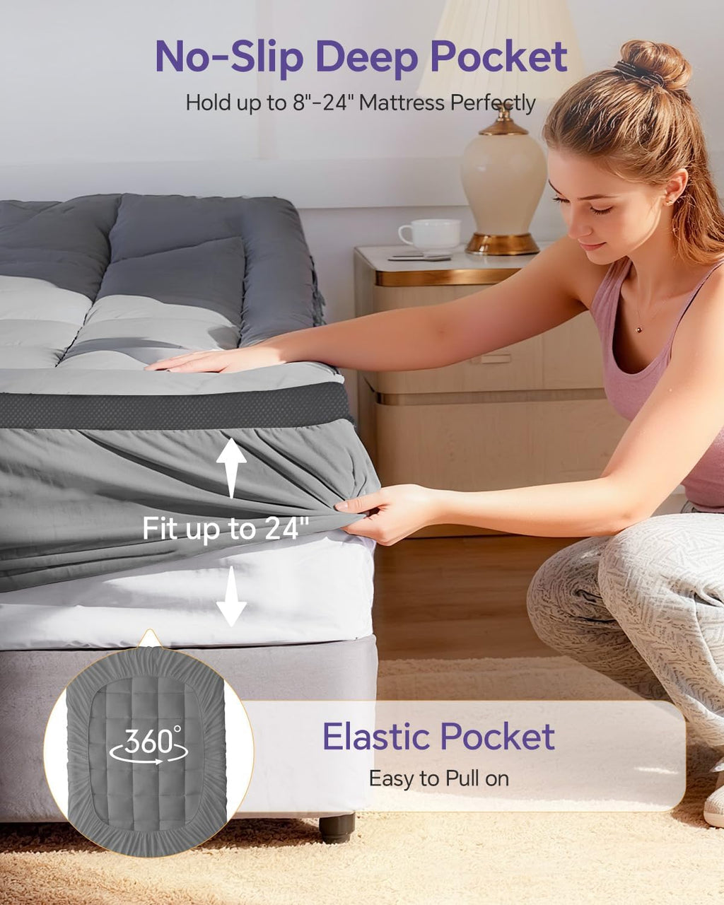 ChiXpace Dual Layer 4 Inch Memory Foam Mattress Topper Full - 2 Inch Gel Memory Foam and 2 Inch Pillow Top Mattress Pad, 7-Zone Egg Crate Full Size Mattress Topper (Grey)