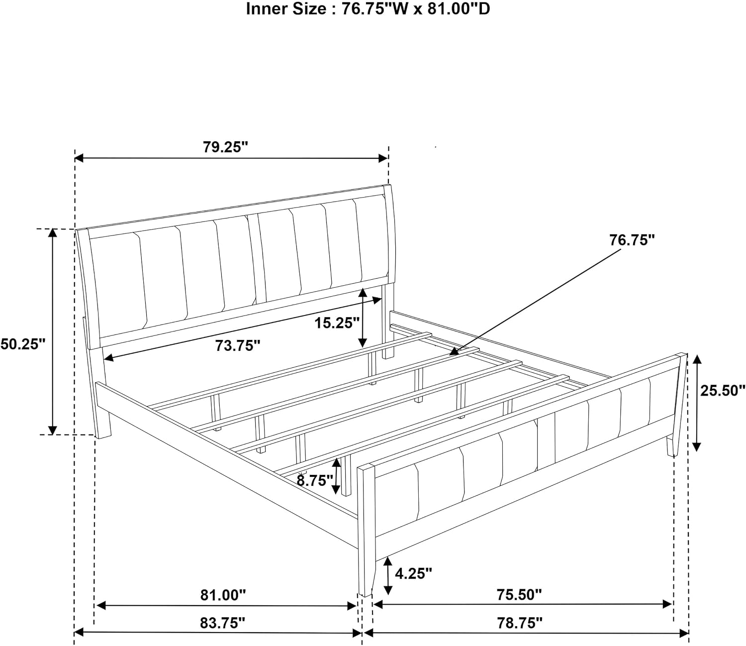 Coaster Home Furnishings - Wilkes - Wood - Upholstered Eastern King Panel Bed with Vertical Channel Tufting, Tapered Legs, and Padded Headboard and Footboard - Bedroom - Dark Cocoa - 224421KE
