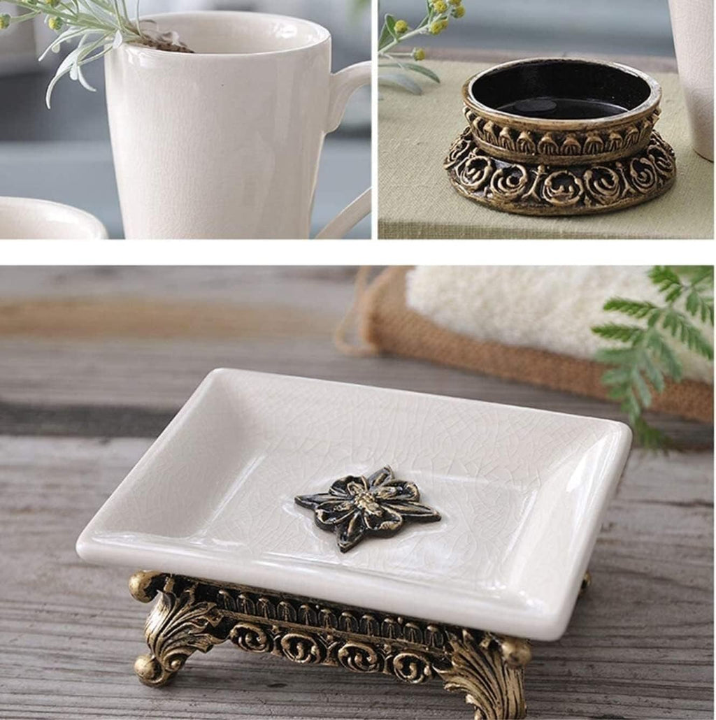 Vanity Bathroom Decor, Set of 5 Bathroom Accessory Set Home Bathroom Ceramic Accessory Set of Vintage Design Creative Ceramic Housewarming Gift