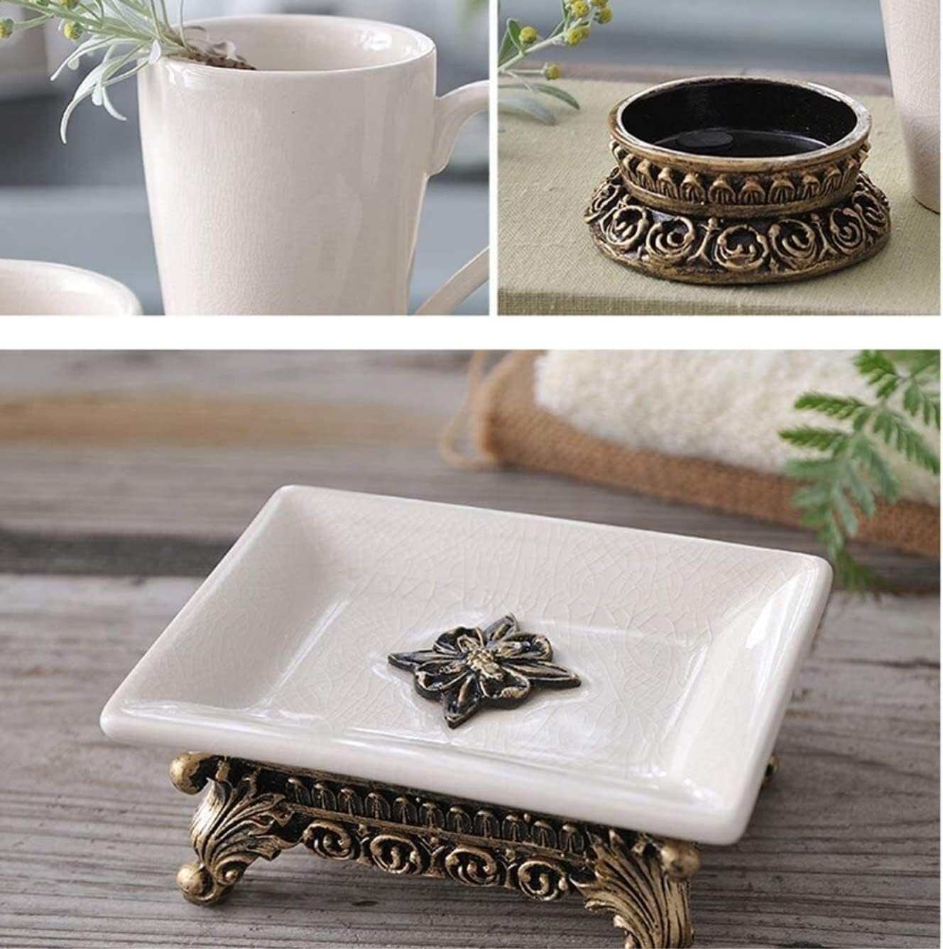 Vanity Bathroom Decor, Set of 5 Bathroom Accessory Set Home Bathroom Ceramic Accessory Set of Vintage Design Creative Ceramic Housewarming Gift