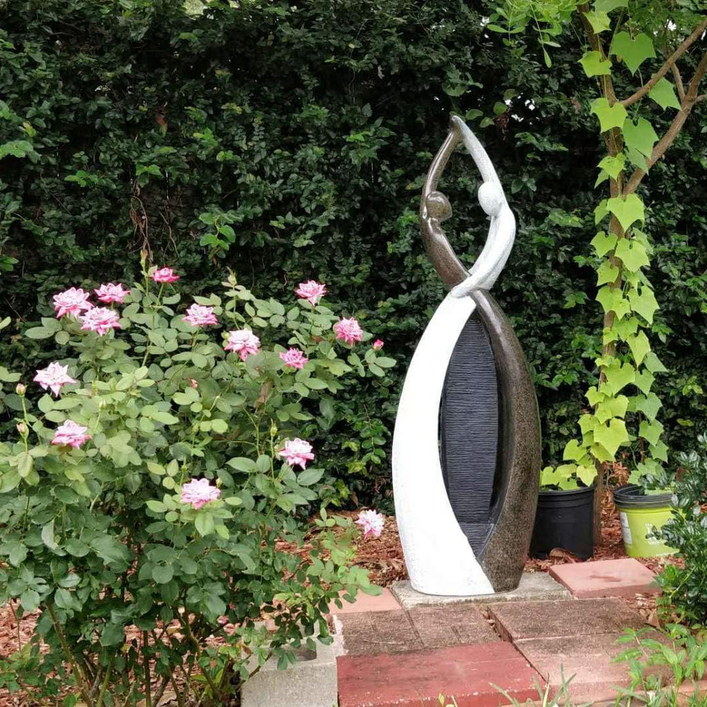 Graceful Dancing Couple Outdoor Fountain 57' Cast Stone Garden Statue Water Fountain Large Fiberglass Decorative Water Fountains in Marble Color