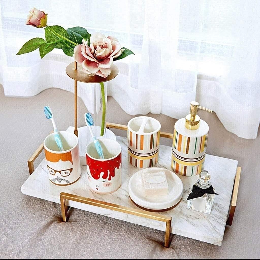 Vanity Bathroom Decor, Ceramic Bathroom Accessory Set 5 Pieces Soap Dispenser Toothbrush Holder Lotion Pump Bottle Housewarming Gift