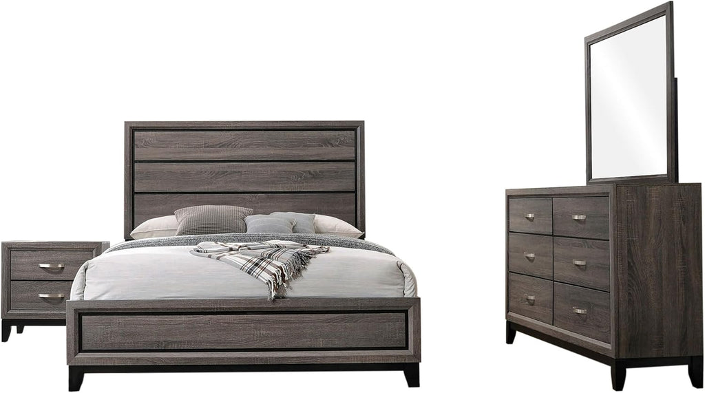 GOWE Carina Grey Oak and Black 4-Piece Eastern King Panel Bedroom Set
