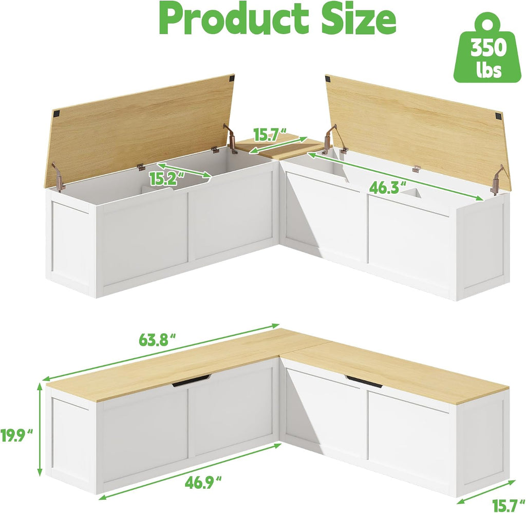 Space-Saving Right-Angle Storage Bench with Extra-Large Compartment – Easy Assembly Corner Seating Banquette for Dining & Living Room