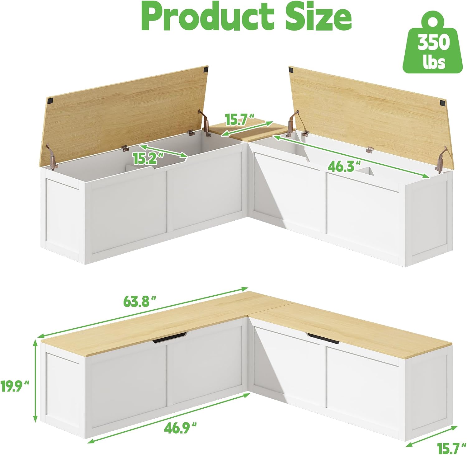 Space-Saving Right-Angle Storage Bench with Extra-Large Compartment – Easy Assembly Corner Seating Banquette for Dining & Living Room