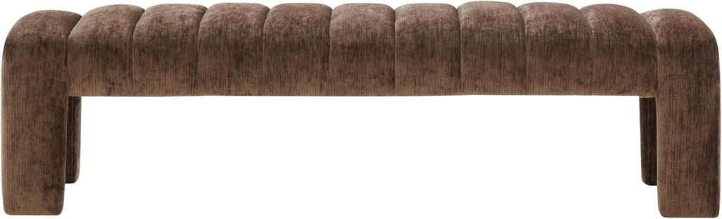 SAFAVIEH Couture Collection – Bellisima Brown Channel Tufted Chenille Bench, Modern Upholstered Accent Seating (SFV5127I)
