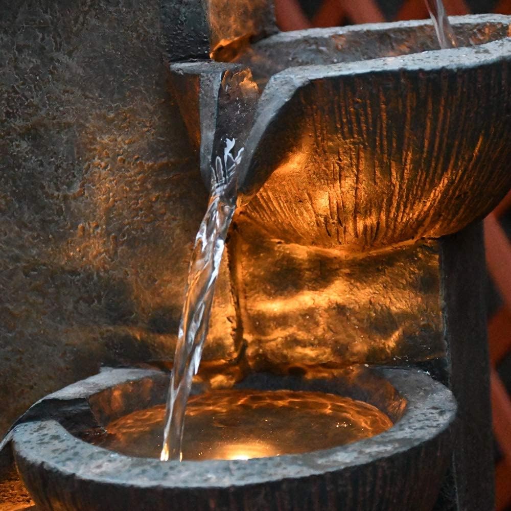 SunJet 5-Tier Outdoor Water Fountain Resin Fountain Decor with LED Lighting Natural Polyresin Looking Stone Decor for Garden Patio Fold Court Yard Deck 12.99' L x 13.78' W x 39.76' H
