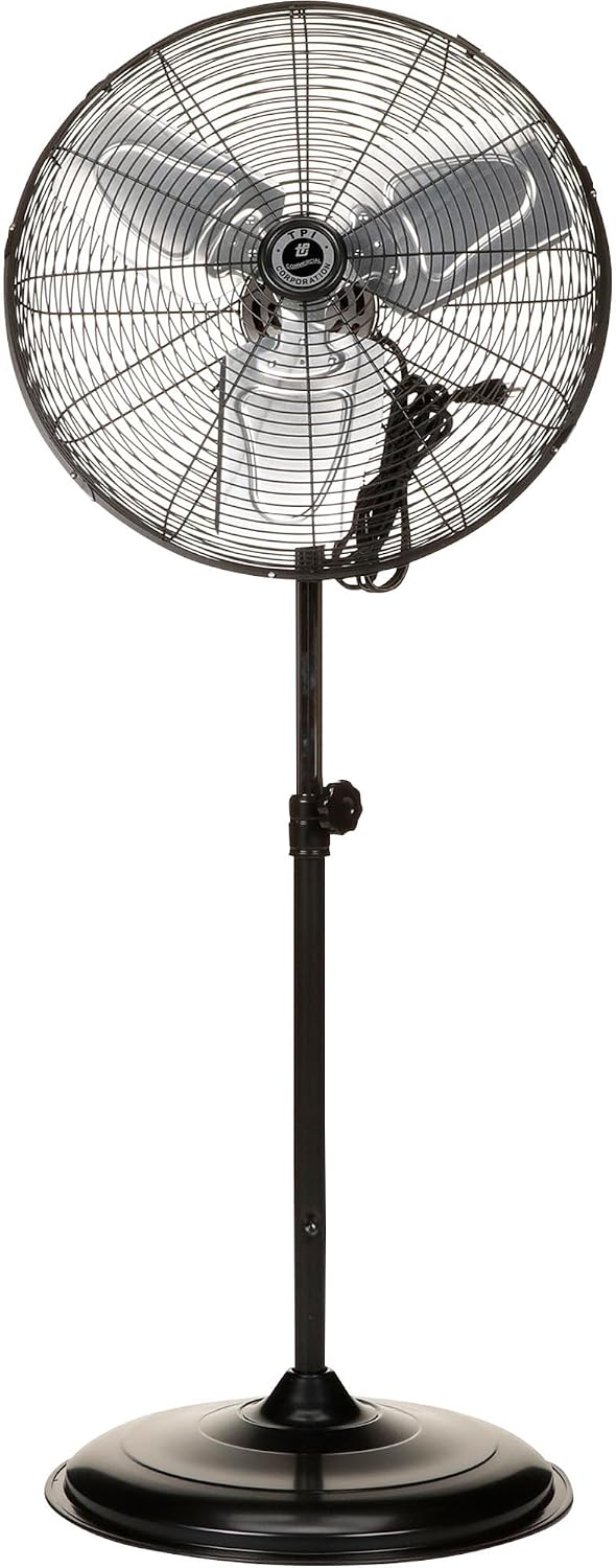 TPI Corporation CACU-20-P Air Circulator Commercial Pedestal Fan - 120v High Velocity Standing Fan for Versatile Use - Single Phase Non oscillating Aluminum Blade Fan - UL/C-UL Listed, Black