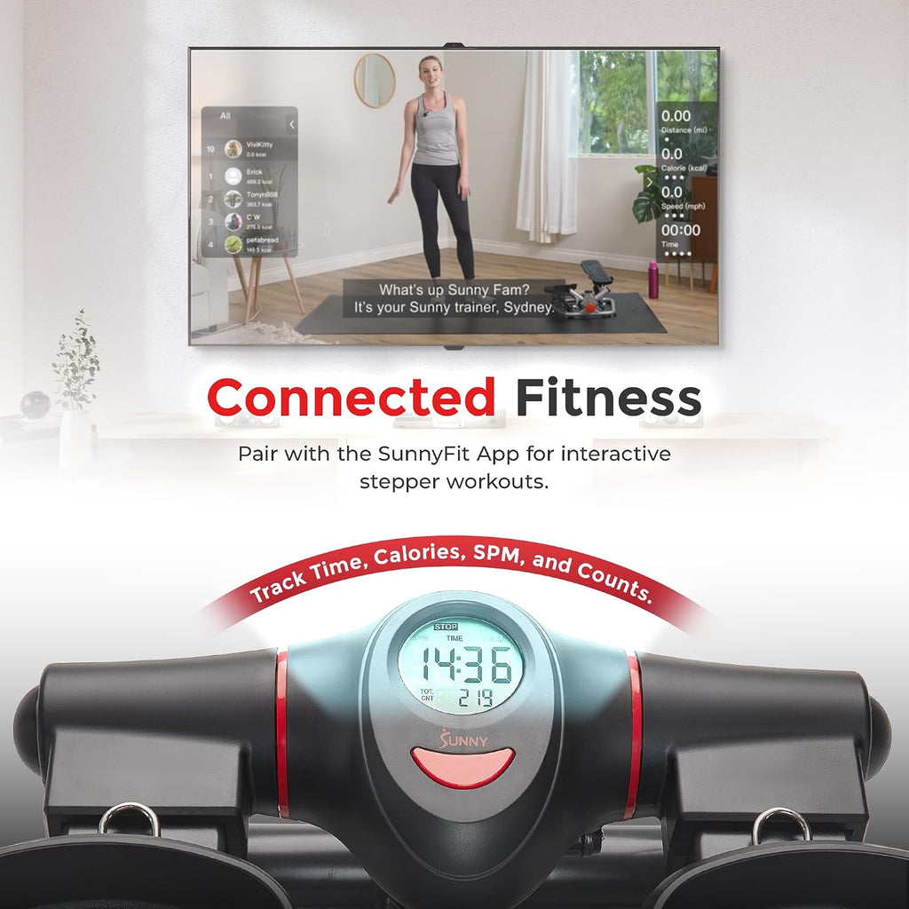 Sunny Health & Fitness 2-in-1 Power Stepper, 400 lb Weight Capacity, Resistance Bands, Height-Adjustable, Low-Impact Cardio, Bluetooth + SunnyFit App, SF-S021054