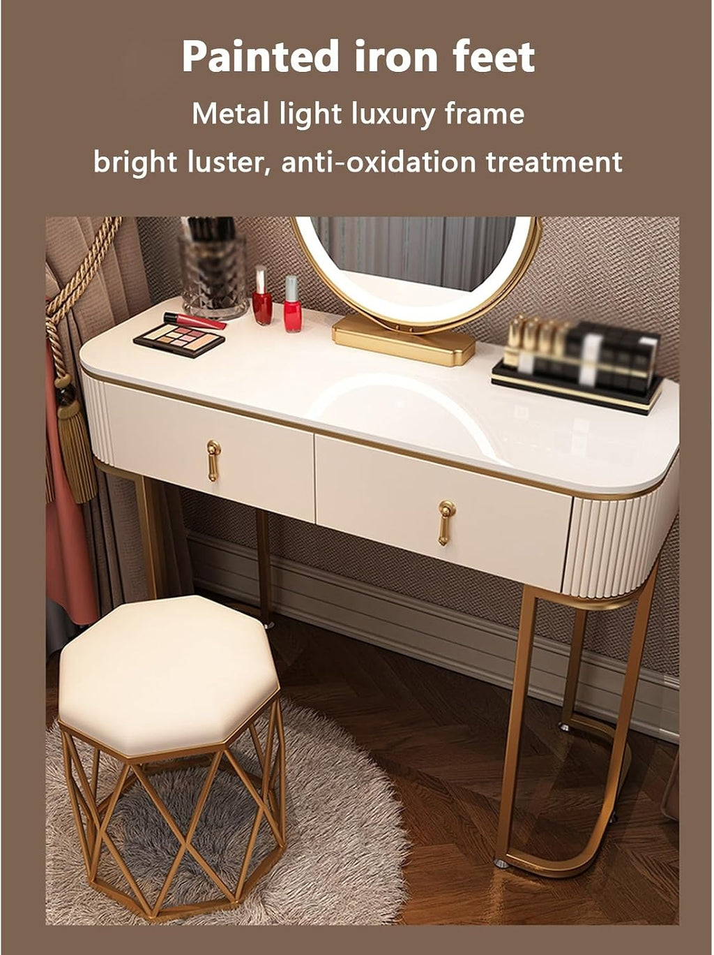 Vanity with Mirror Vanity Desk with Mirror Vanity Desk with Mirror and Lights Widened Storage Large Storage Capacity Curved Corners compartmentalized Storage Suitable for,A-60 * 40 * 76 cm
