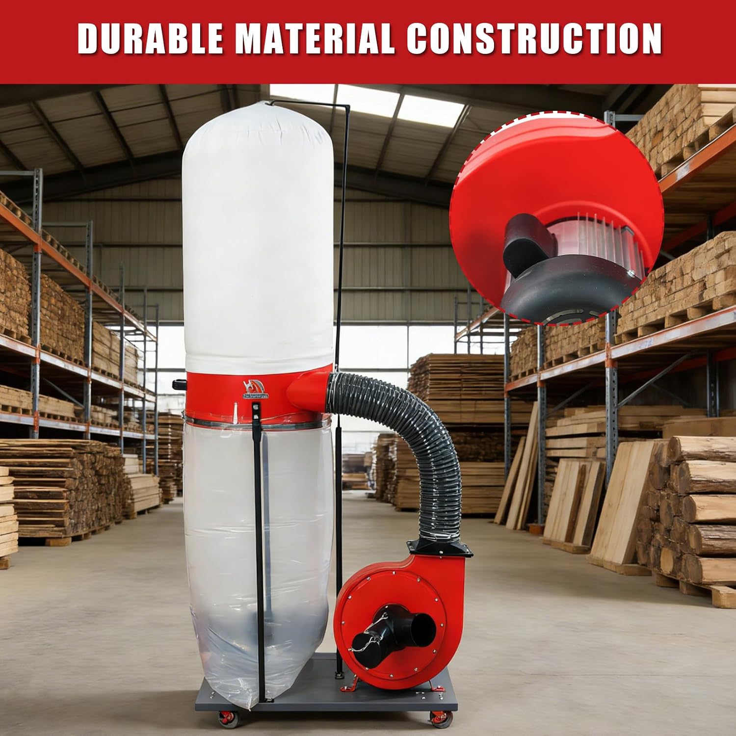 Heavy-Duty Vertical Woodworking Dust Collector 1500W (2HP) Electric Dust Extraction Machine with 15-Gallon Bag, Mobile Base, Wall Mount for Efficient Workshop and Garage Cleanup