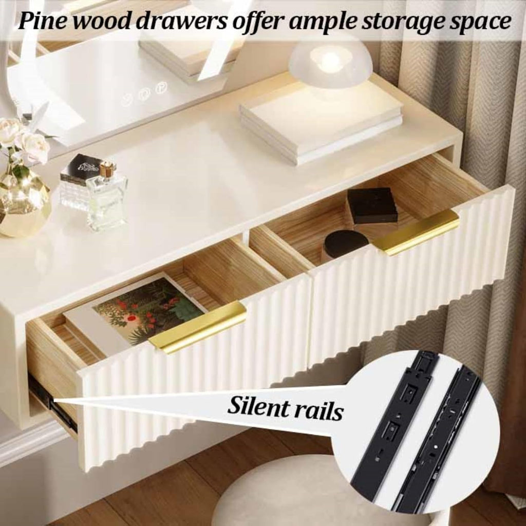 2 Drawers Vanity, Floating Vanity Makeup Table, Solid Wood Wall Mounted Makeup Desk, Suspended Corner Desk, Floating Nightstand Bedside Table for Bedroom (70 * 26 * 18cm)