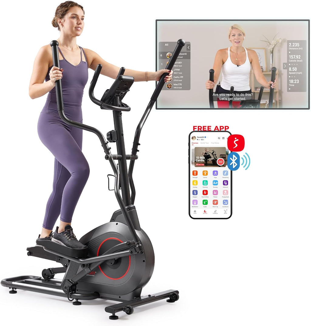 Sunny Health & Fitness Smart Upright Elliptical w/Pulse Sensor Built-in, Indoor Full-Body Cross-Training & Cardio Exercise Machine for Home, Free SunnyFit App Connection