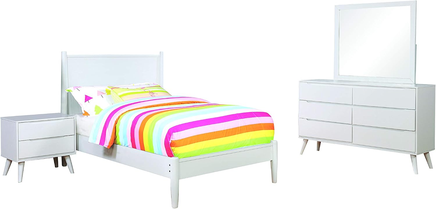 24/7 Shop at Home Chopard Contemporary Wood Bedroom Set, 4-Piece California King Bedroom Set, White