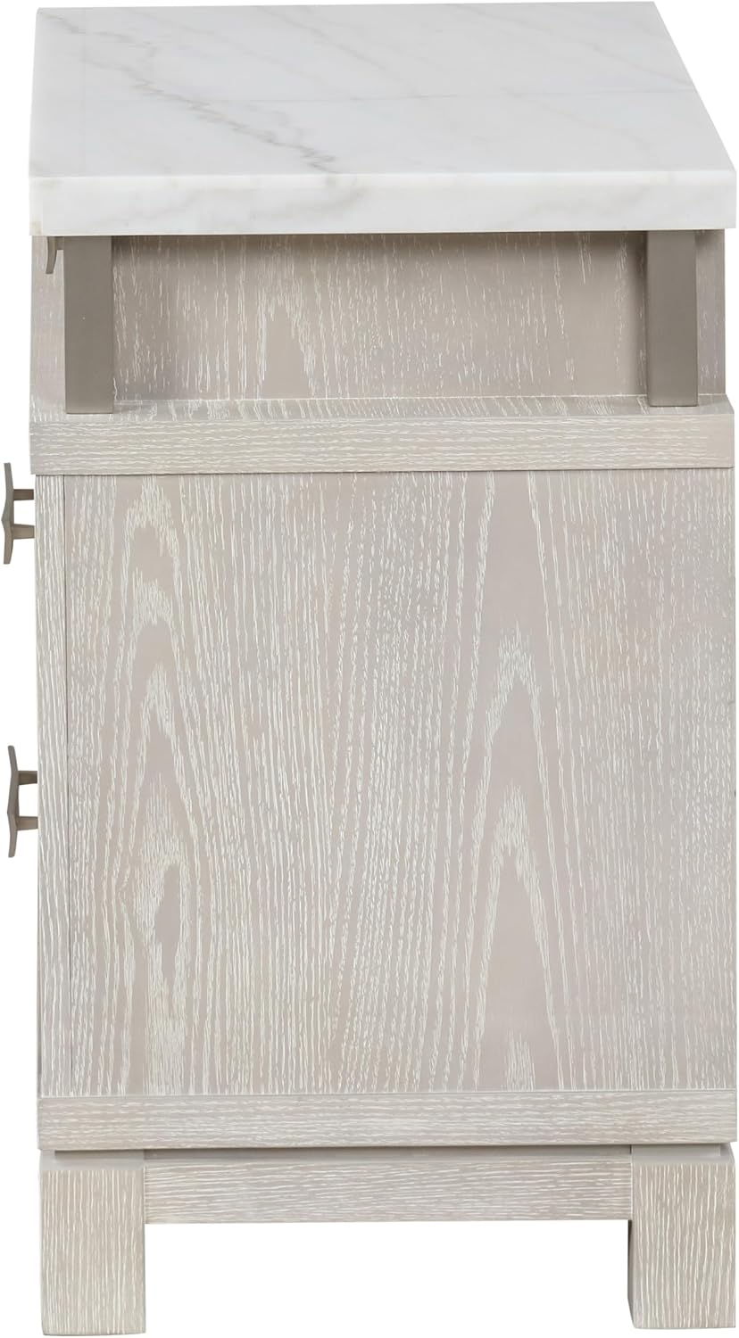 Furniture of America Bailer Modern Solid Wood 3-Piece Bedroom Set with LED on Headboard, Stainless Steal Posts and Marble Top on Nightstand, Box Spring Needed, Queen, Weathered Gray