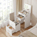 3 in 1 Vanity Desk with Flip Top Mirror, Compact Vanity with 3 Drawers, Makeup Desk with 3 Colors Lights and Storage Cushioned Stool, Dressing Table Nightstand Perfect for Bedroom, White