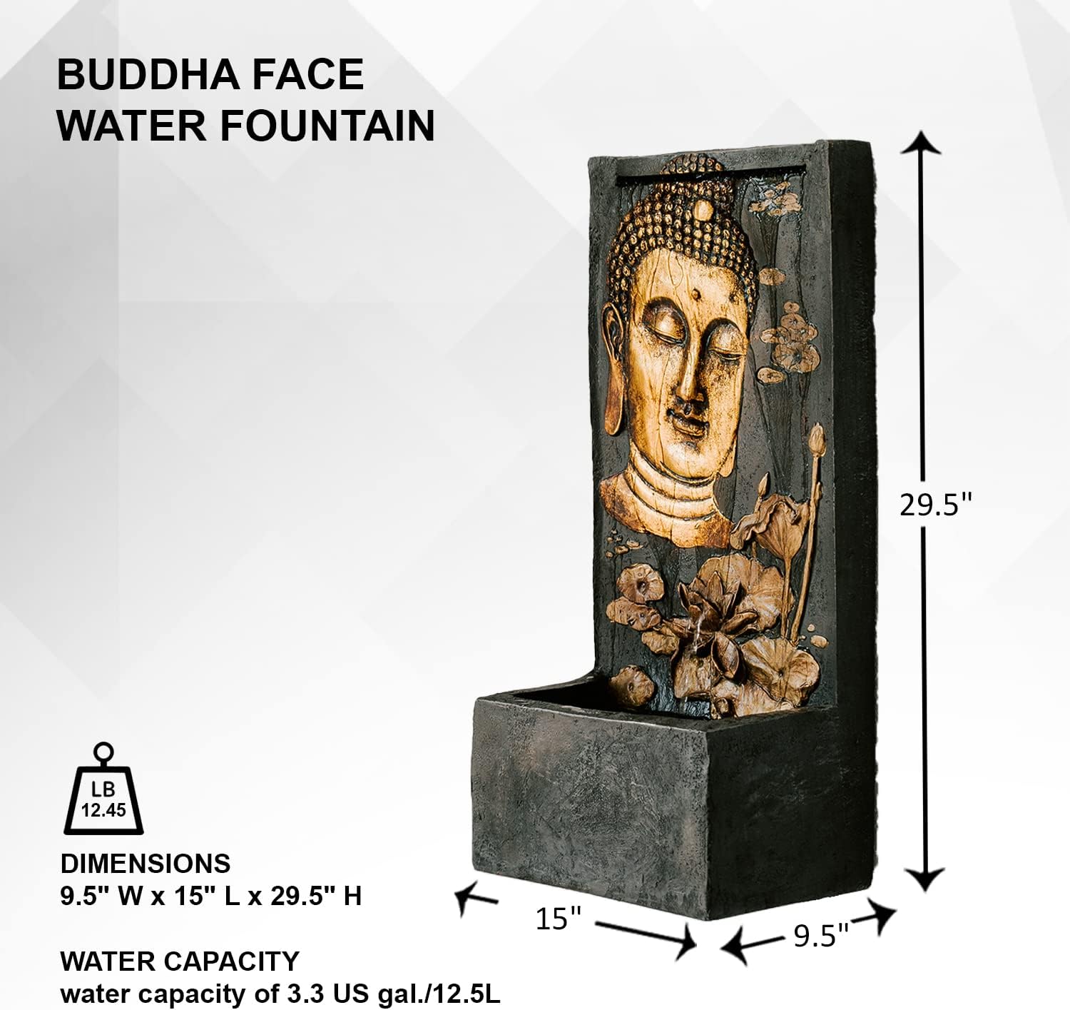 XBrand Polystone Indoor Outdoor Relaxing Zen Buddha Face Wall Water Fountain with Pump and Splash Guard, Wall-Mounted Fountains, Home Garden Patio Backyard Decor, Bronze and Natural Stone Finish
