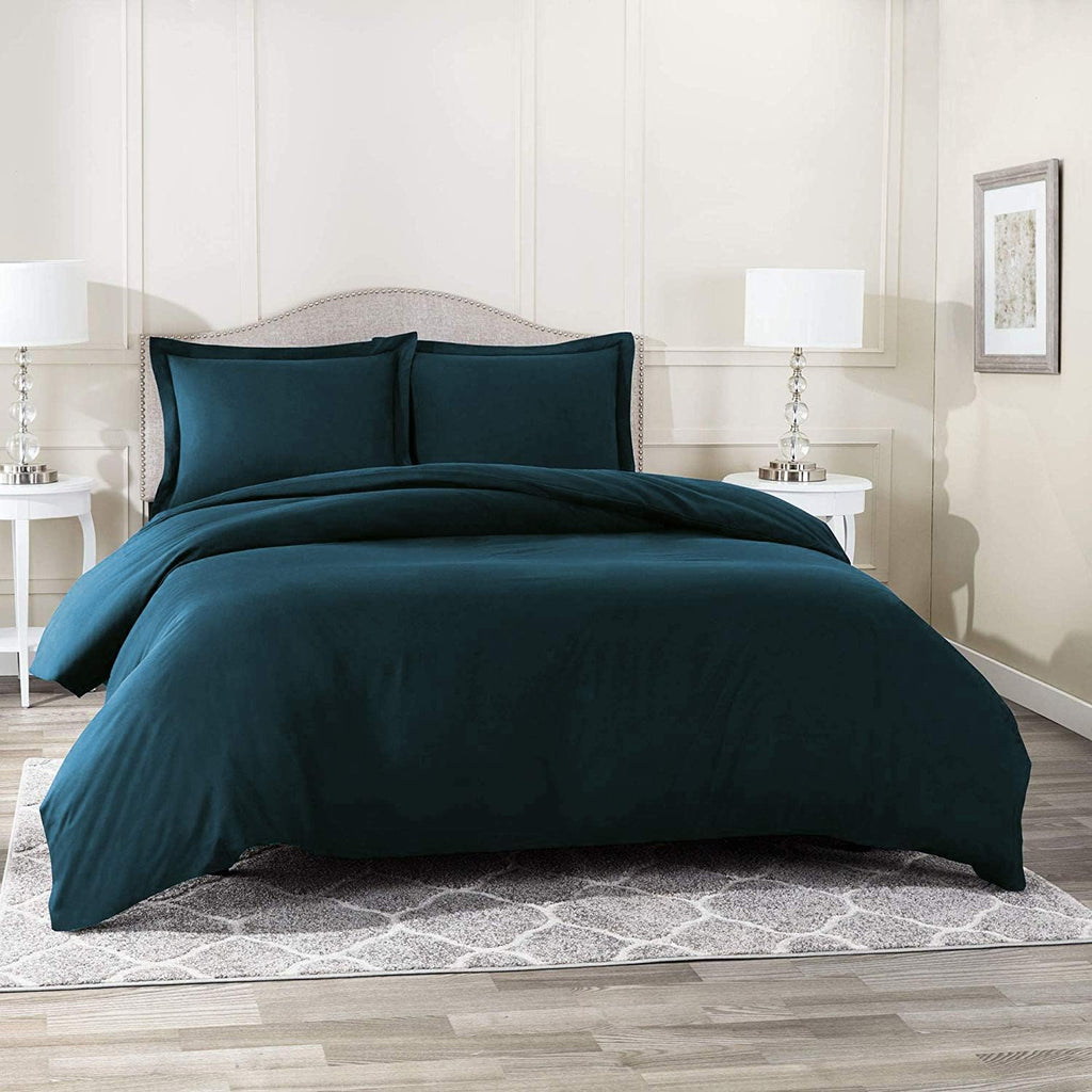 5 Piece Bed in a Bag Set 100% Egyptian Cotton 600 Thread Count Duvet Cover Pillow Shams & Fitted Sheet with Extra Deep Pocket Soft Bedding(Full Size, Teal)