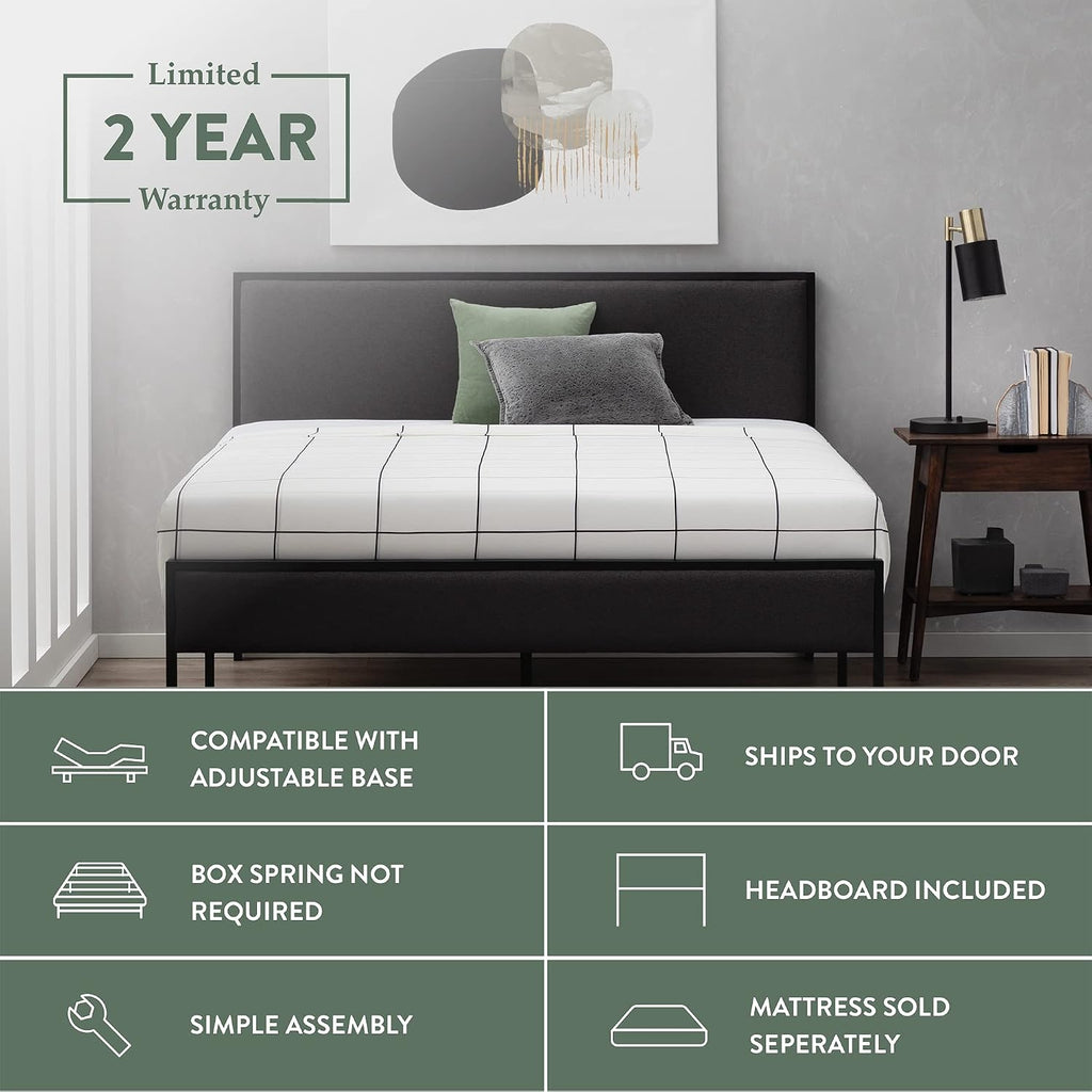 Edenbrook Hudson Twin Platform Bed Frame with Headboard-Underbed Storage-Twin Bed Frame No Box Spring Needed-Metal/Upholstery