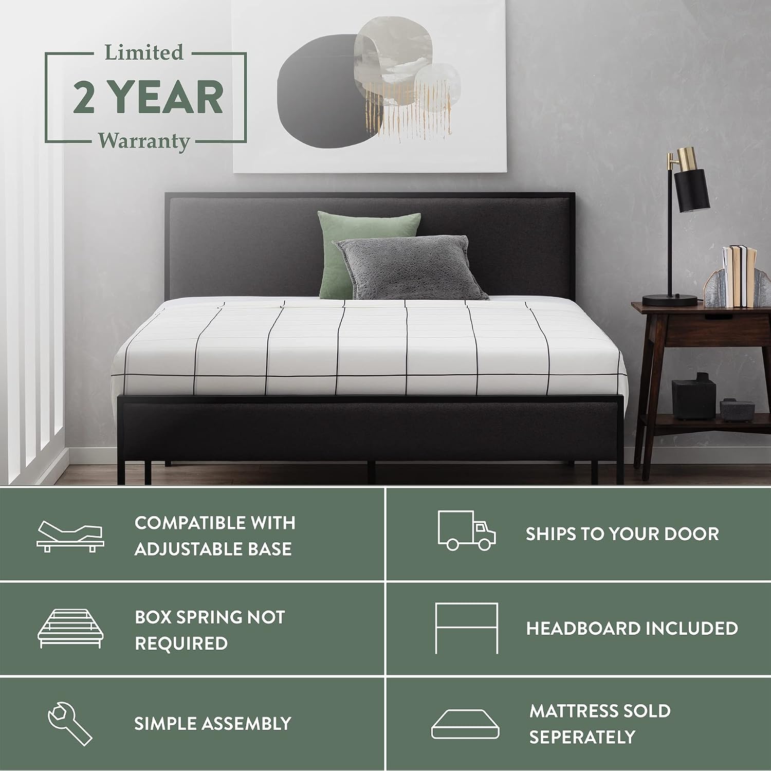 Edenbrook Hudson Twin Platform Bed Frame with Headboard-Underbed Storage-Twin Bed Frame No Box Spring Needed-Metal/Upholstery