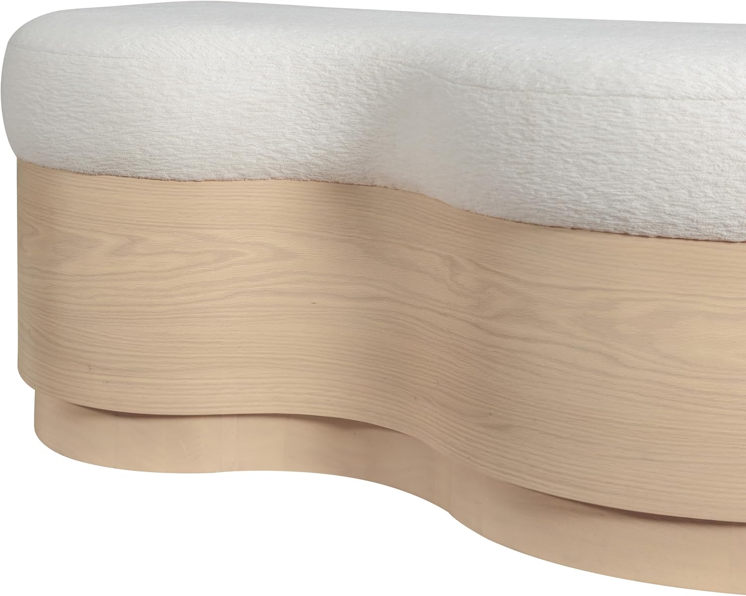 Meridian Furniture 22080Cream Savoy Collection Art Deco Bench with Soft Cream Velour Fur Fabric, Rich Natural Finish, Mix of Solid Wood & MDF, 60' W x 18.5' D x 18.5' H, Cream