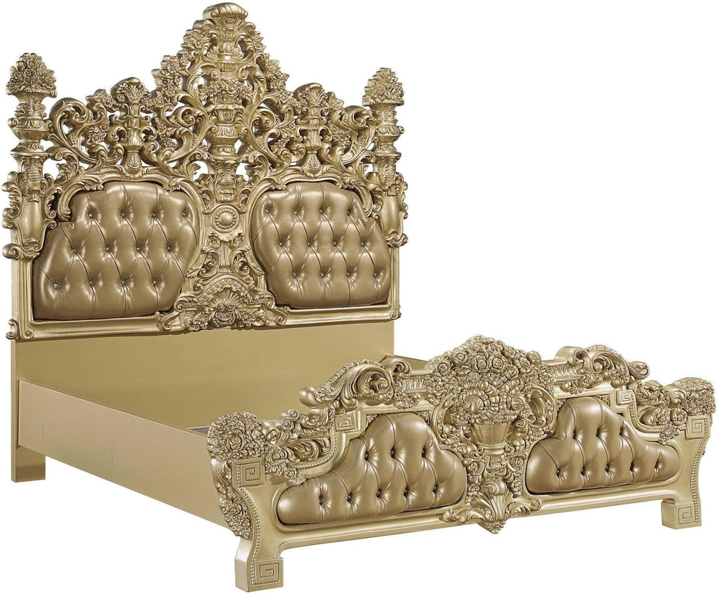 Acme Furniture BD00451EK Eastern King Bed, PU & Gold Finish - Seville (1Set/3Ctn)