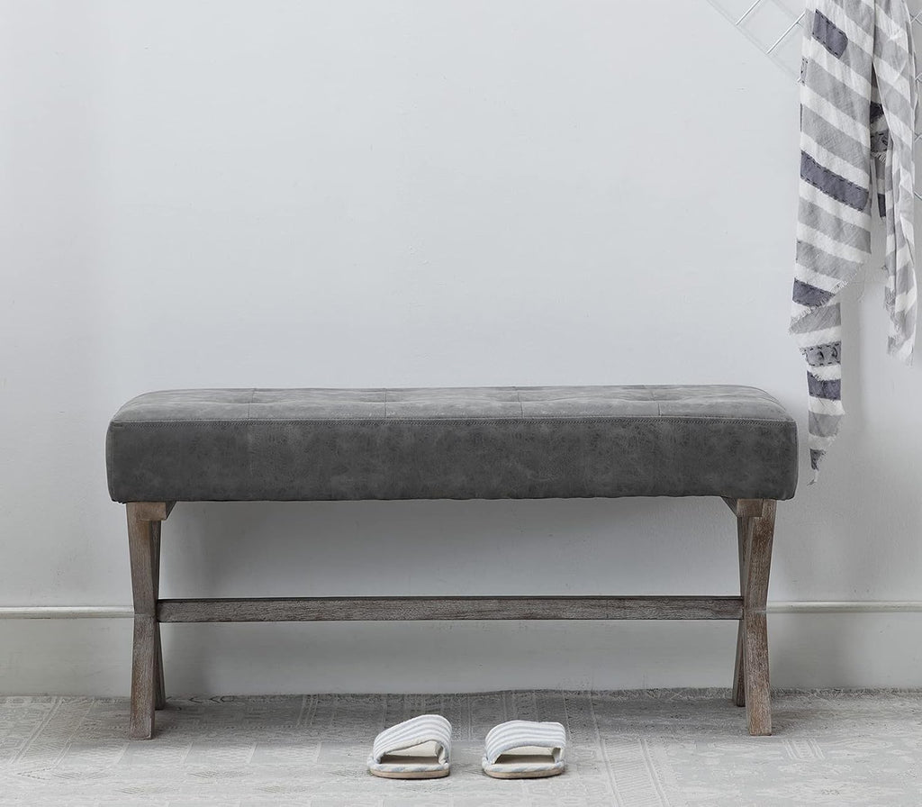 chairus PU Leather Upholstered Entryway Bench, 36 inch Bedroom Bench Seat with X-Shaped Wood Legs for Living Room, Foyer or Hallway - Gray