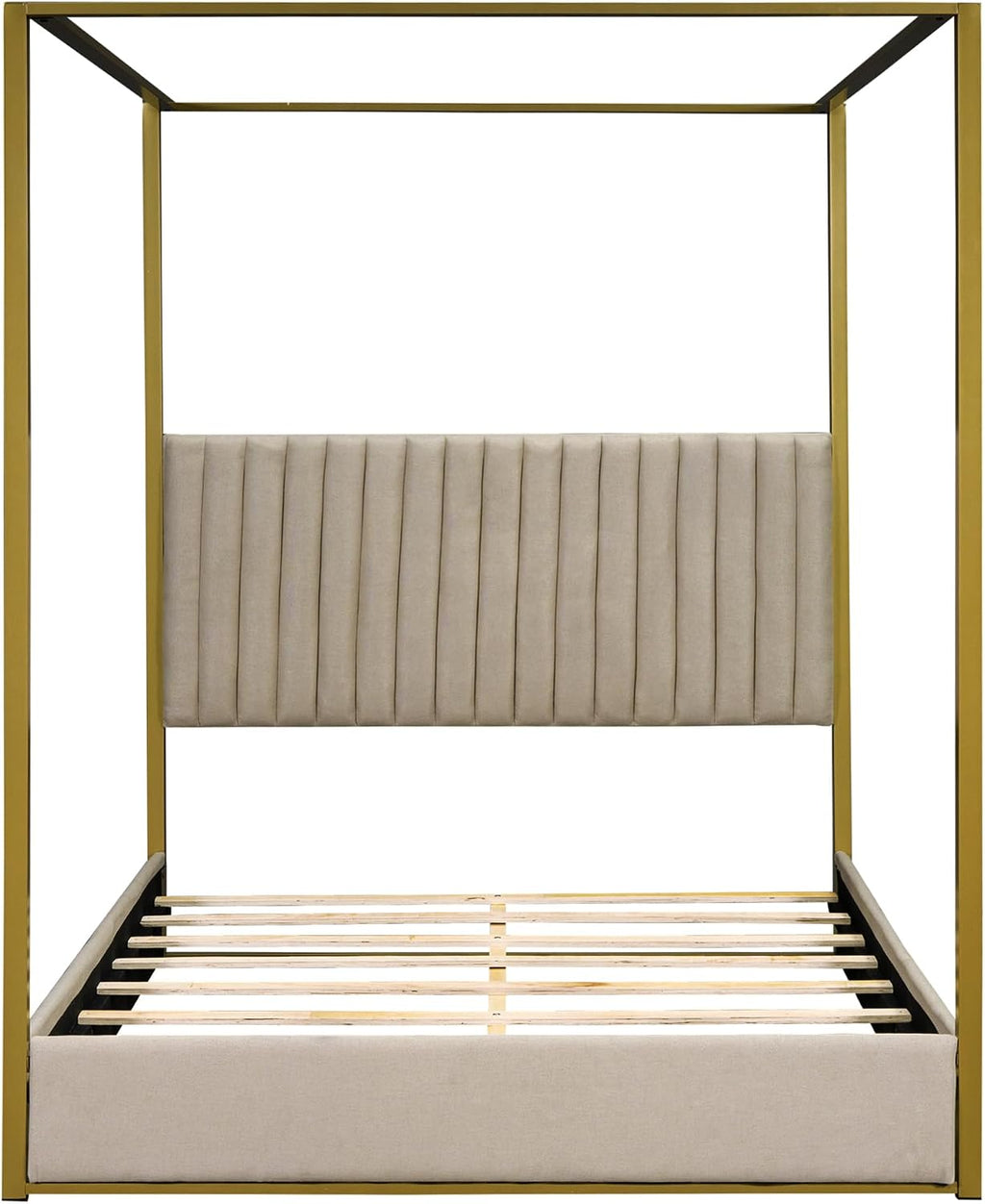Upholstery Canopy Platform Bed with Headboard and Metal Frame for Bedroom,No Spring Box Needed (Beige, Queen (U.S. Standard))