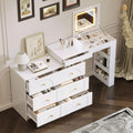 60'' Vanity Desk with Flip-Top Mirror & LED Lights, Convertible L-Shaped Makeup Vanity Table with 6 Drawers, Shelves & Storage Compartments, Modern Corner Dressing Table for Bedroom,White