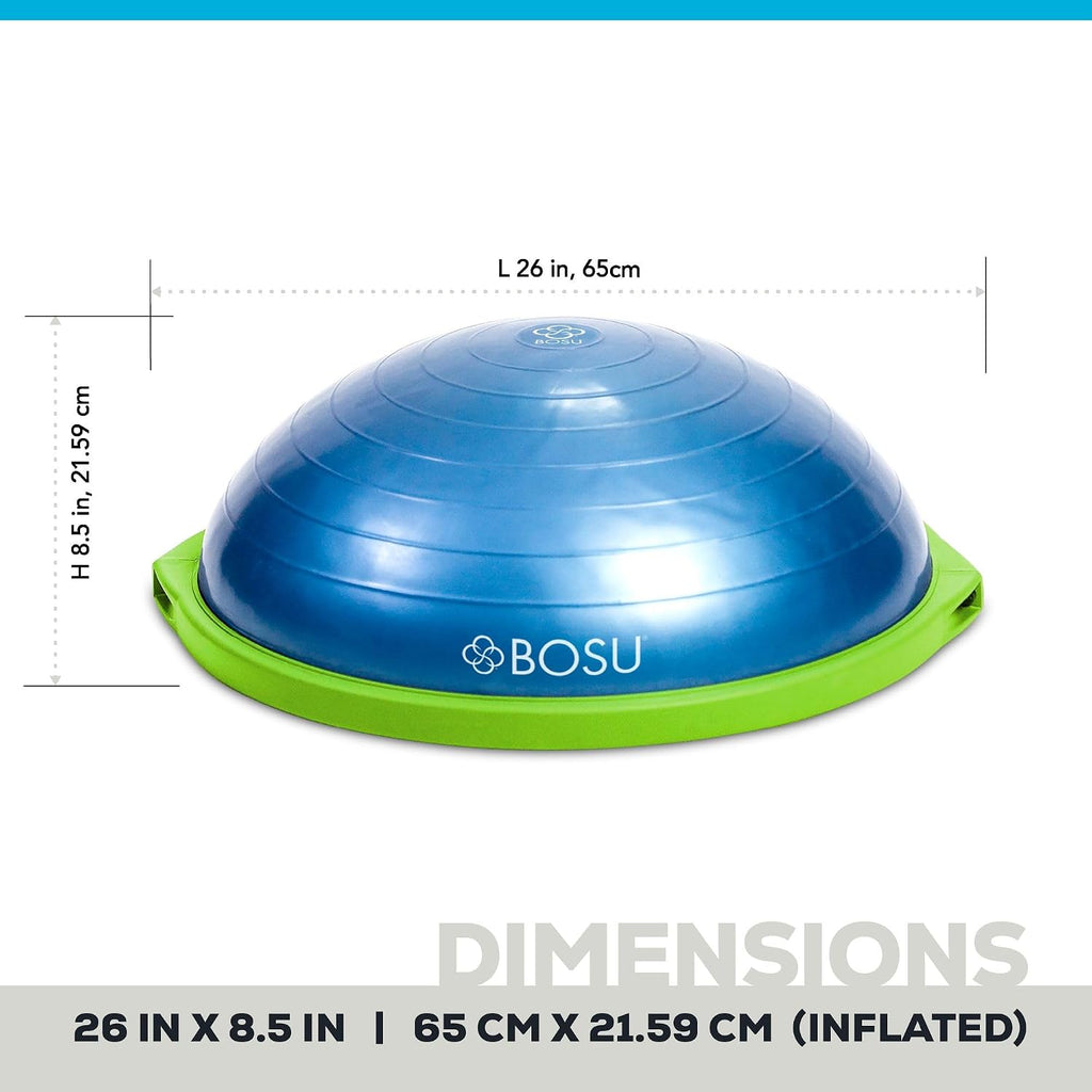 Bosu Balance Ball Exercise Trainer, Home Gym Equipment w/Guided Workouts & Pump, 26' Inflatable Fitness Platform for Strength Training, Standing, Balancing, and Core Workout
