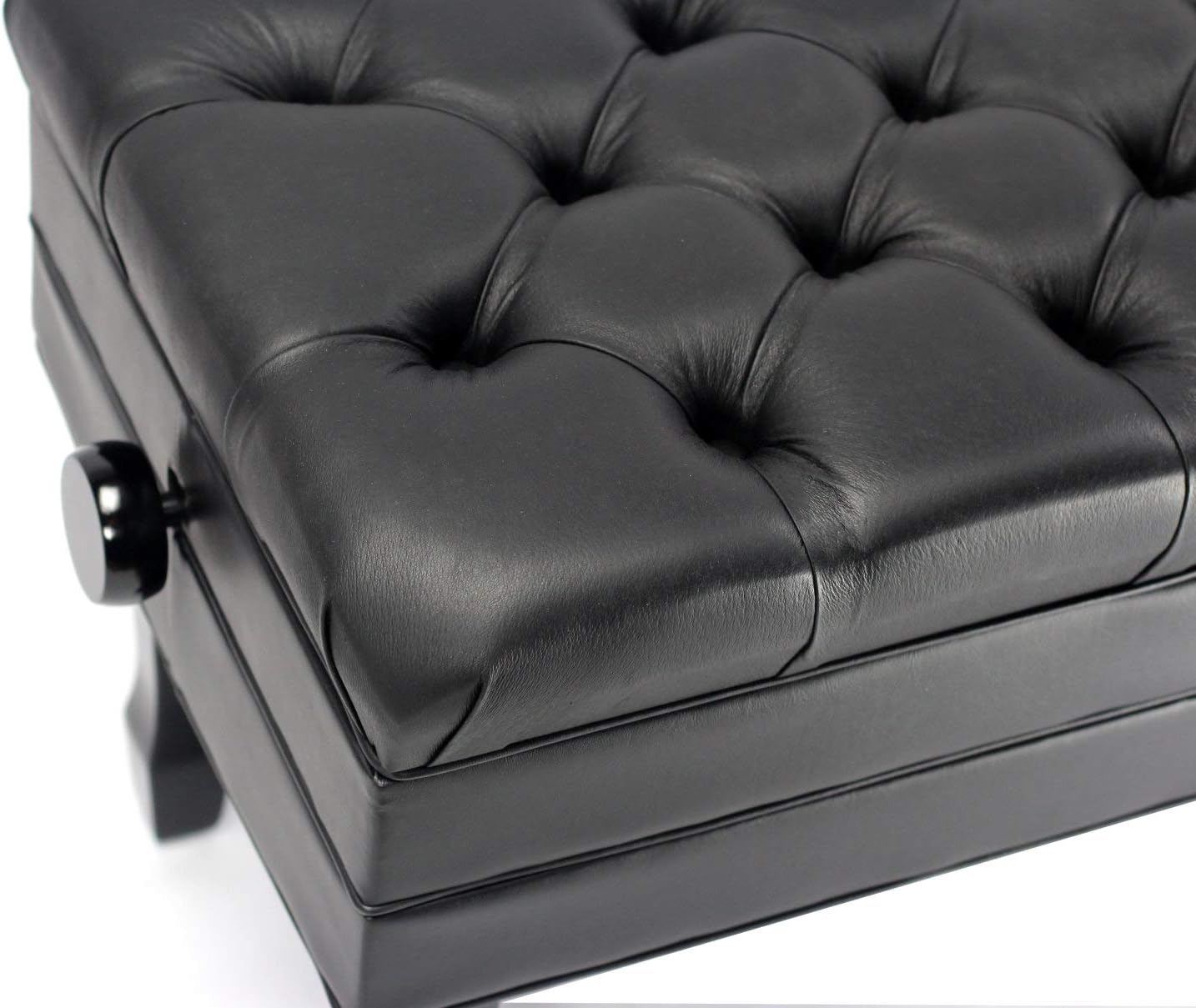 Griffin Piano Bench (Genuine Leather Plus Series) – Adjustable Ergonomic Keyboard Stool with Storage, Black Wood Frame for Home, Musicians, Guitar & Vanity Use