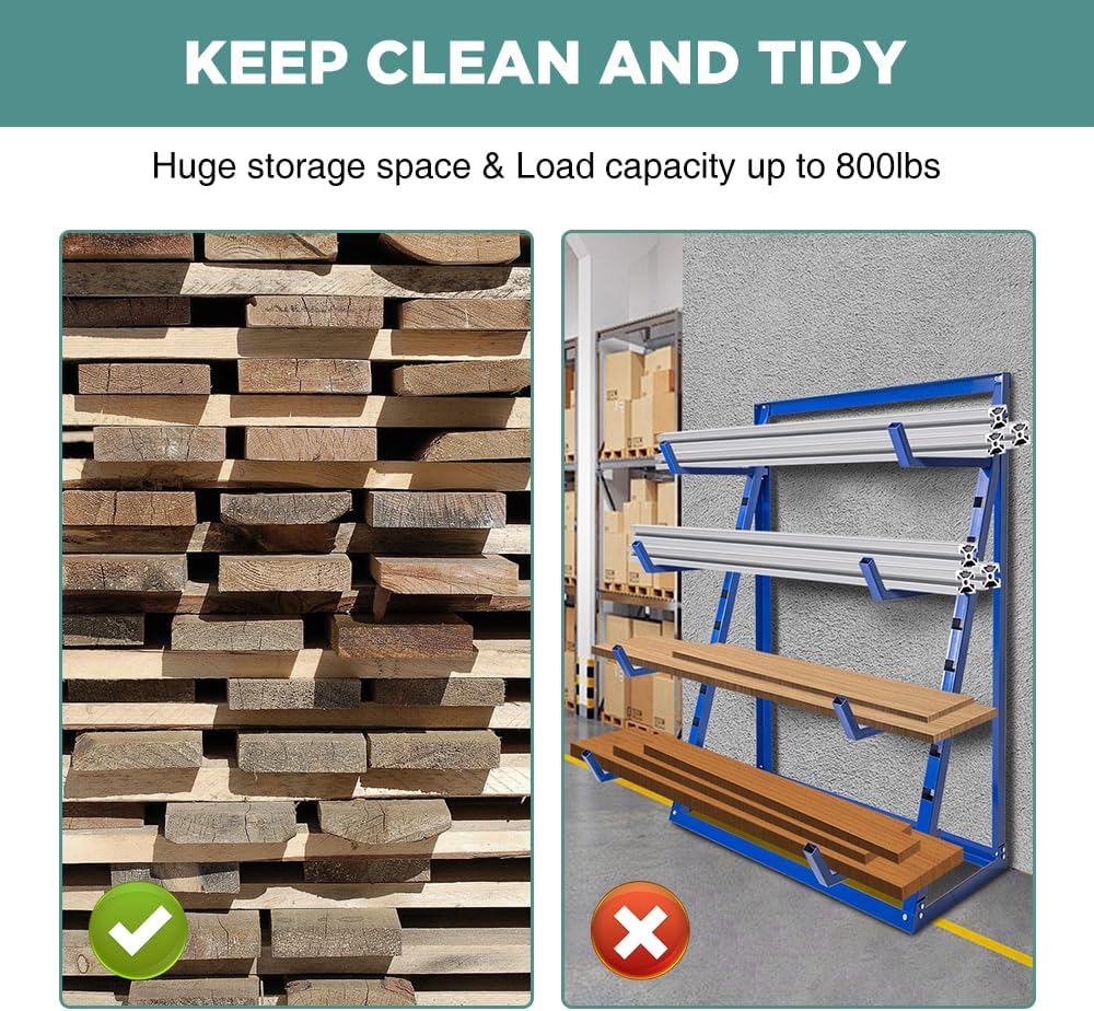 Yeeoy 4 Tier Steel Horizontal Storage Rack, Heavy Duty Lumber Storage Rack, Adjustable Pipe Rack, Utility Cantilever Rack for Garage Workshop Shed, 2000lbs Load Capacity