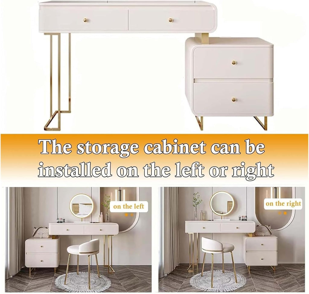 Vanity Desk, Vanity Table, Dressing Table, Vanity Desk with Drawers and Chair, Makeup Table with Lighted Mirror Corner(31x16x31 inch)